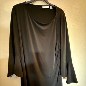 Susan Graver Blouse, Black two-tone sleeve, 1X